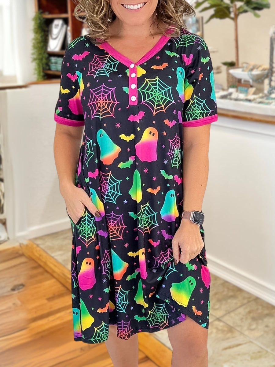 Ghost Spider Web Print Dress