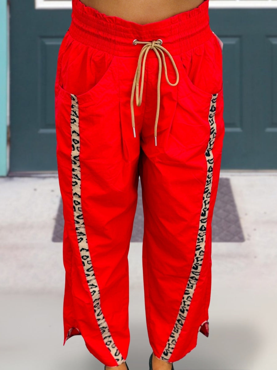 Leopard Print Patchwork Side Stripe Pants