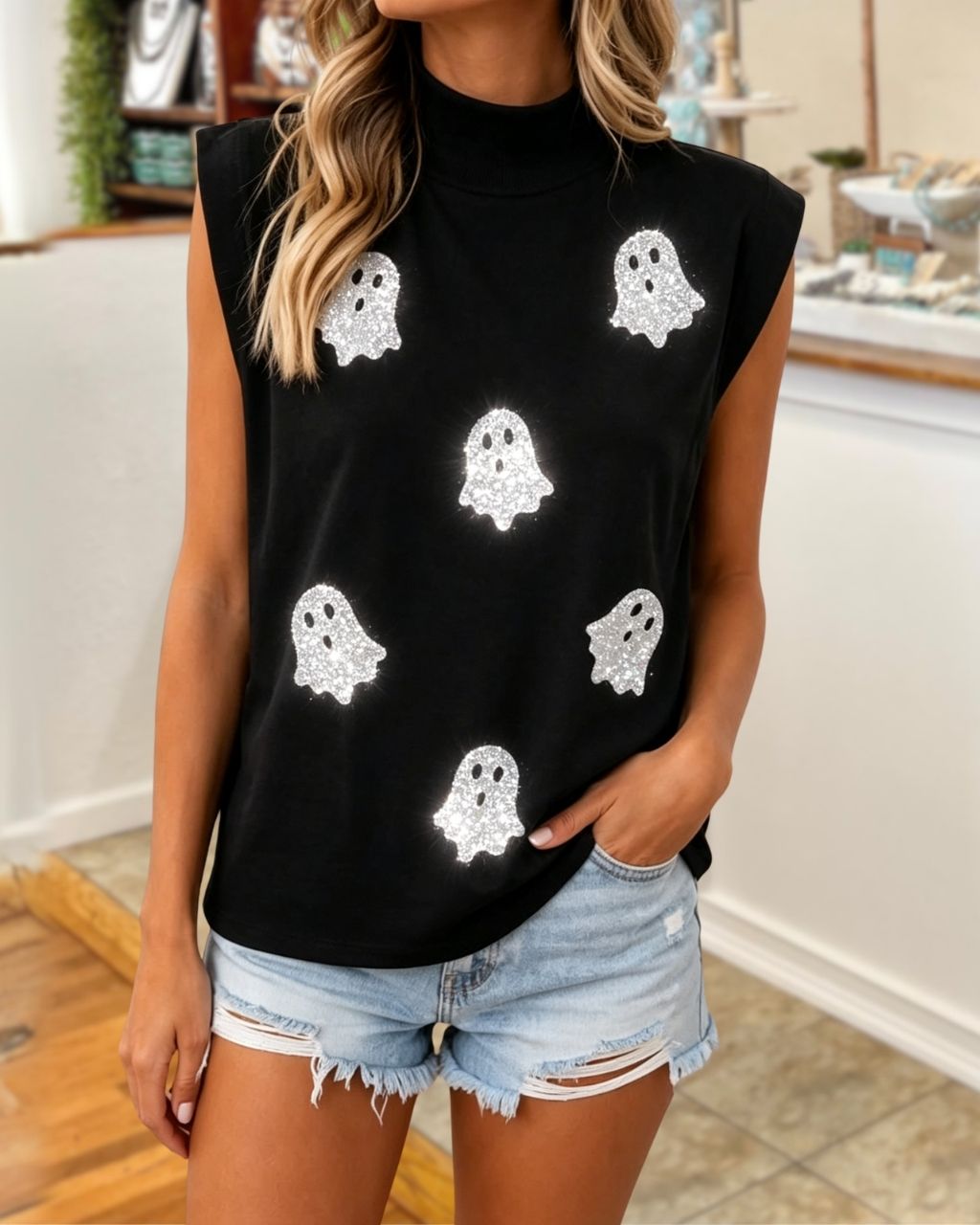 Halloween Ghost Sequin Top