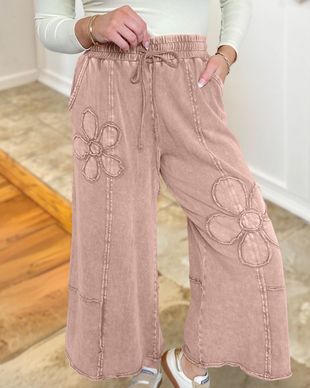 Casual Washed Floral Pants