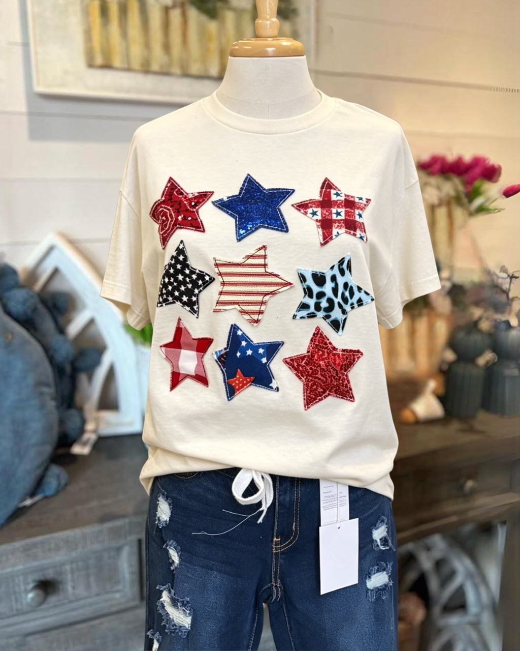Mixed-Star Nine-Grid Appliqué Top