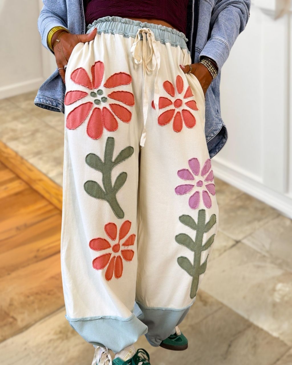 Colorful Floral Embroidered Pants
