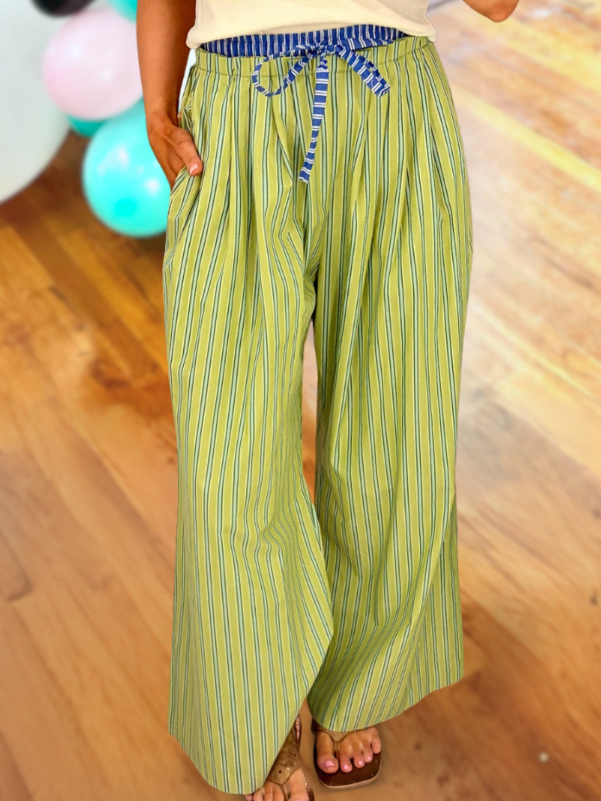 Vertical Striped Color-Blocked Pants