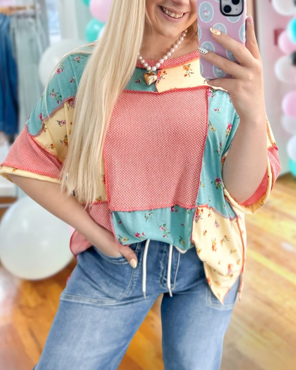 Unique Floral Color-blocked Patchwork Top