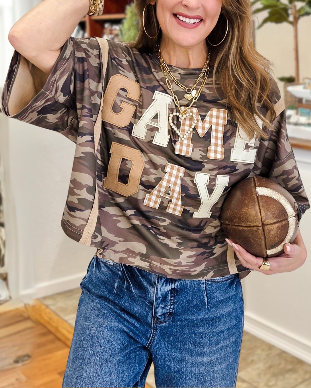 Game Day Camouflage Print Embroidered T-shirt