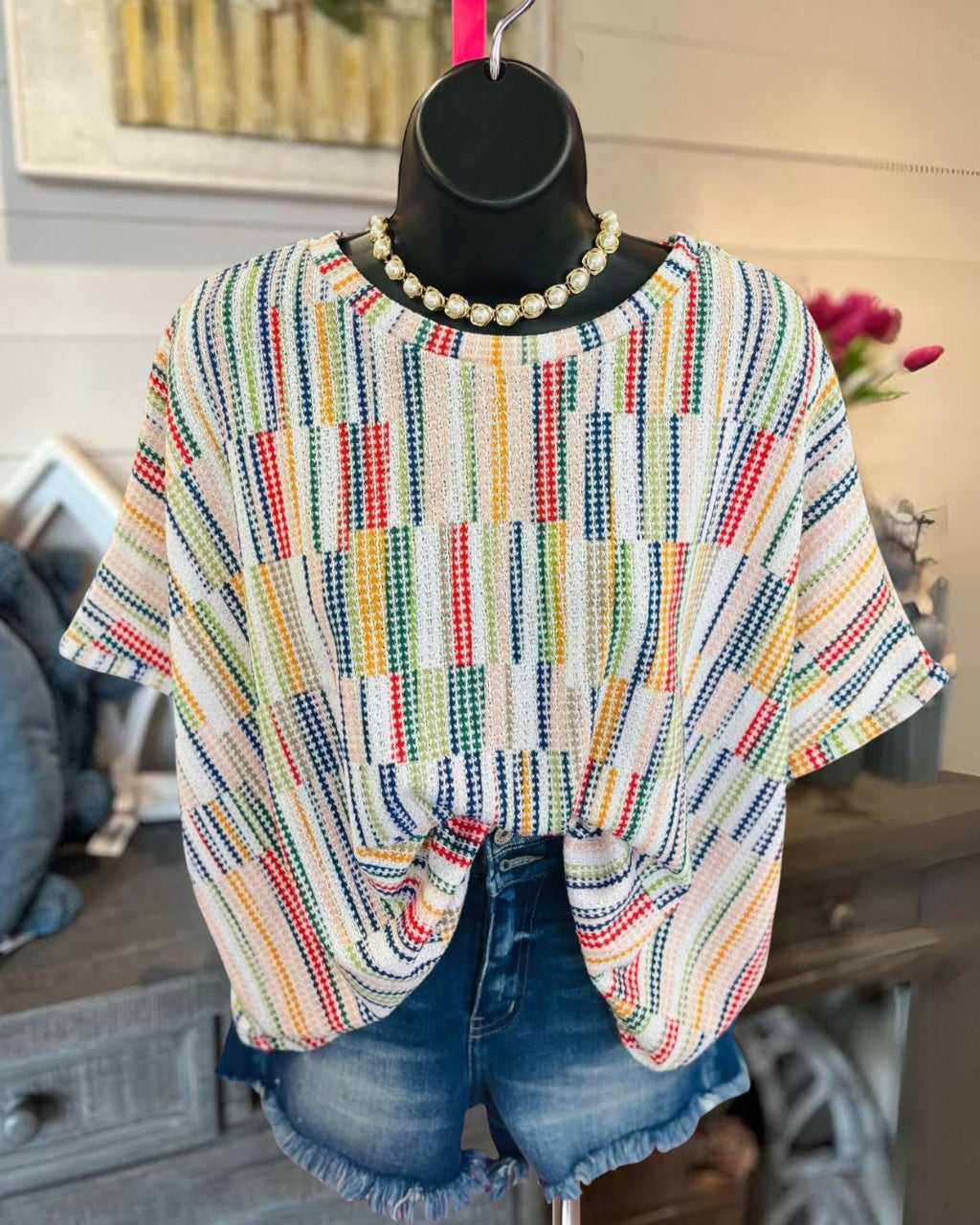 Multi-colored Striped Knit Top