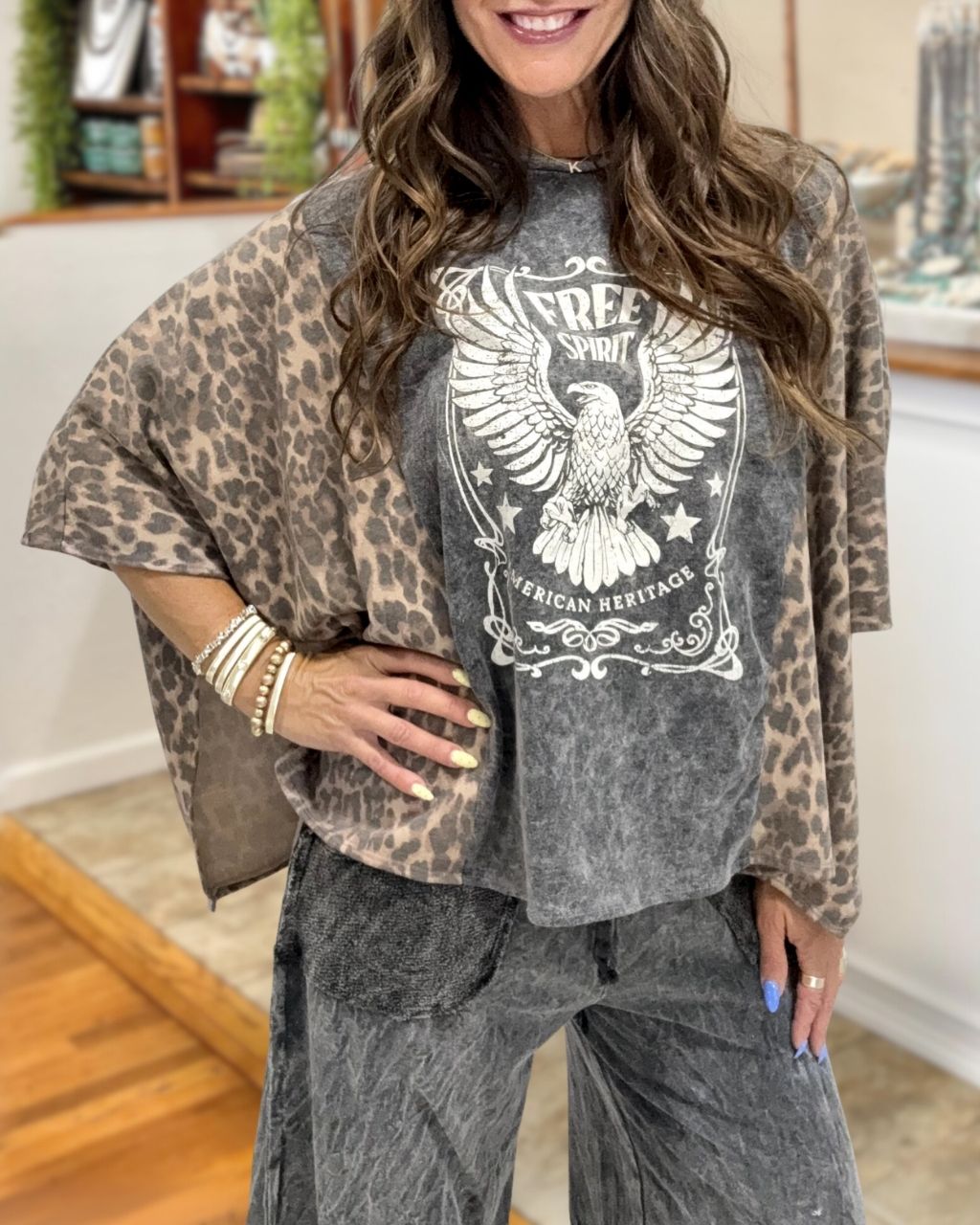 Free Spirit Eagle Totem Leopard Top