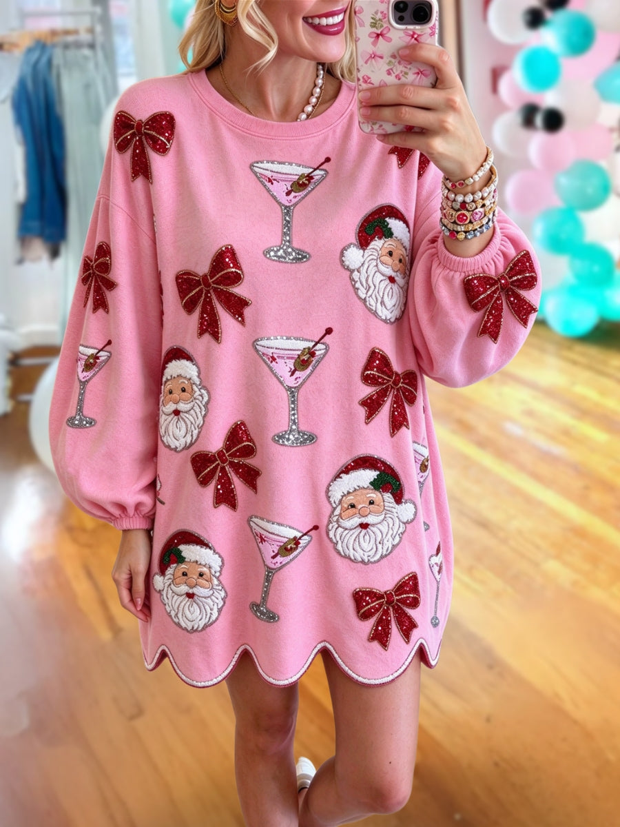 Santa Claus Bow Cocktail Sequin Dress