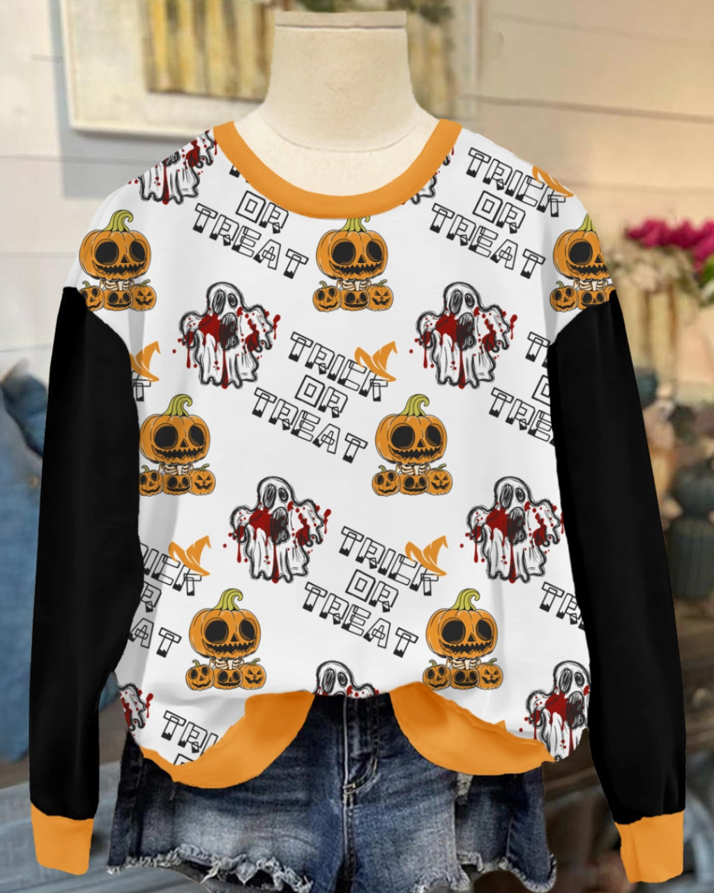 Halloween Trick or Treat Ghost Pumpkin Sweatshirt