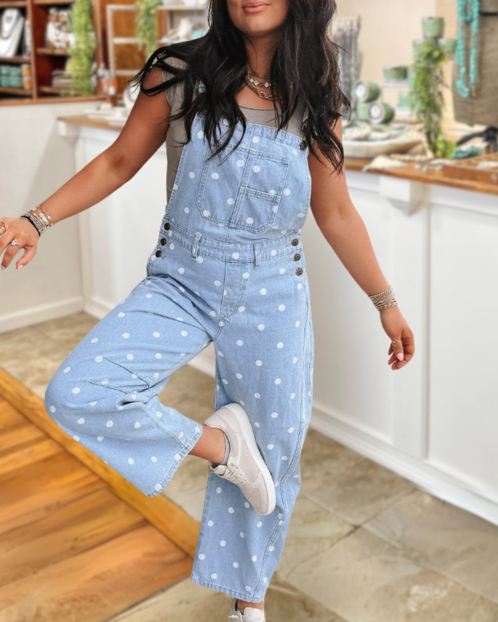 Stylish Polka Dot Denim Overalls