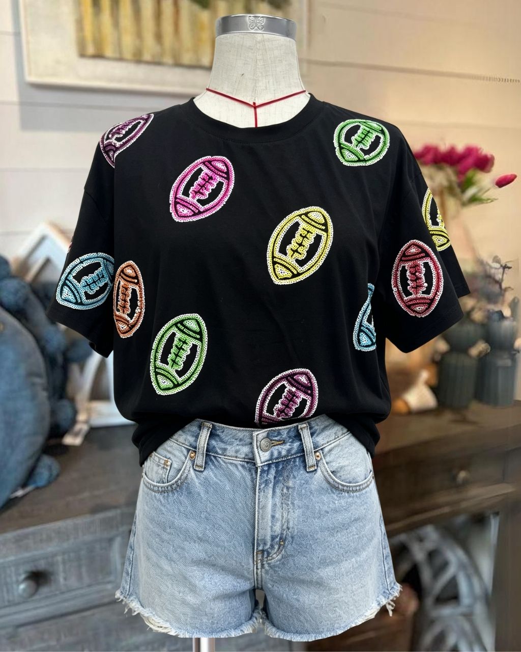 Football Game Day Colorful Sequin T-shirt