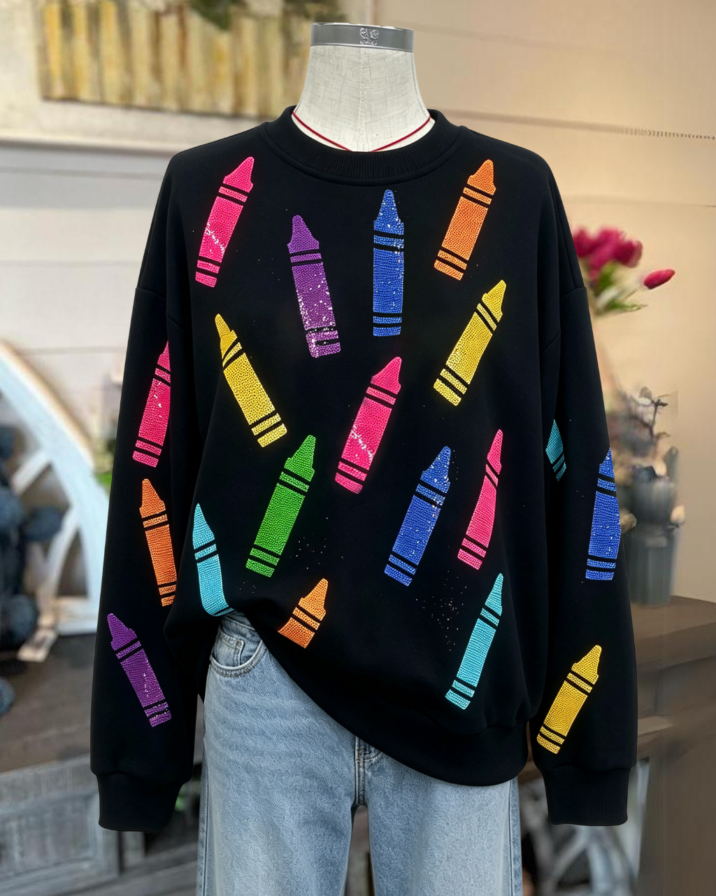 Colorful Crayon Sequined Sweatshirt
