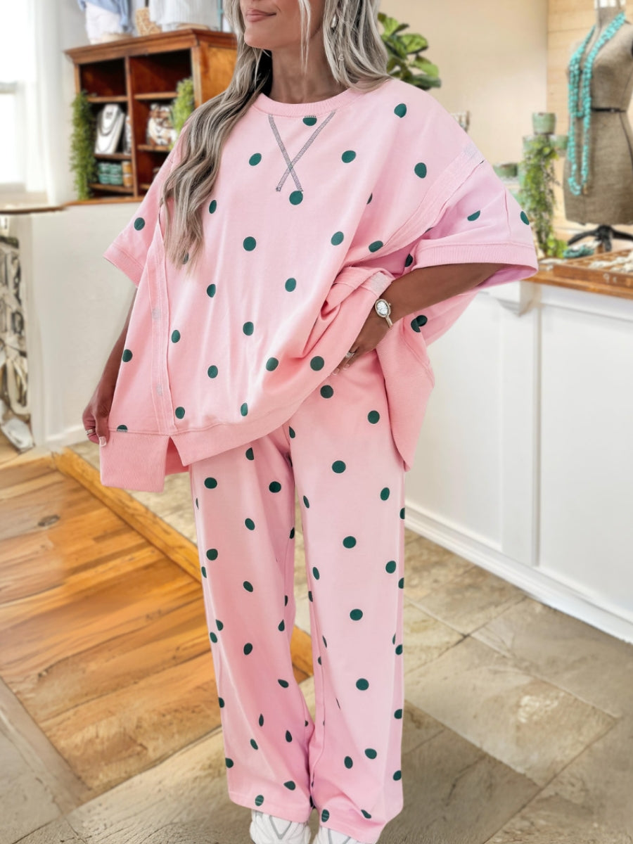 Loose Polka-Dot Batwing-Sleeve Set