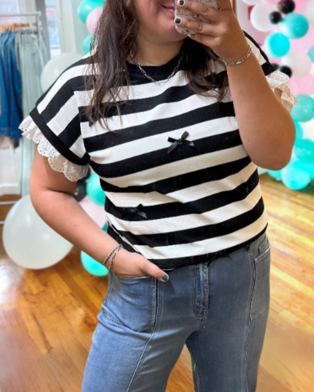 Bow Detail Striped Top