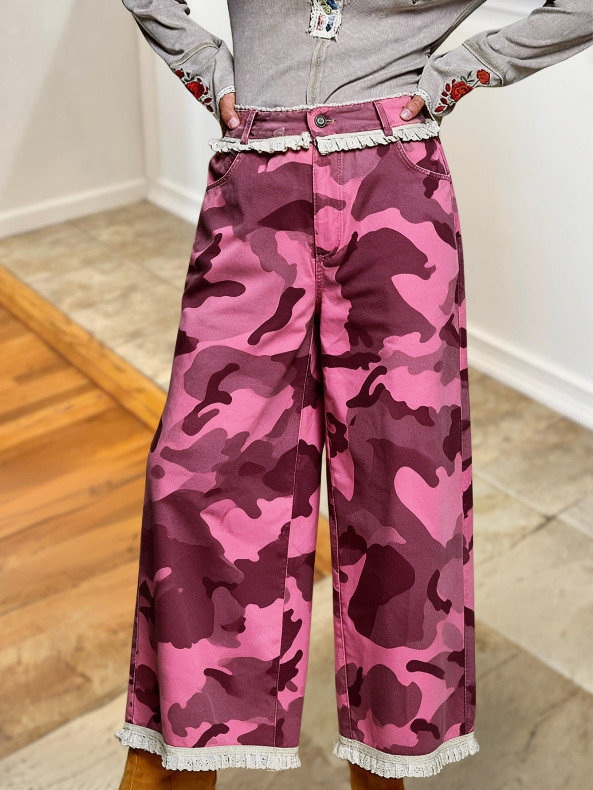 Casual Camouflage Lace Pants