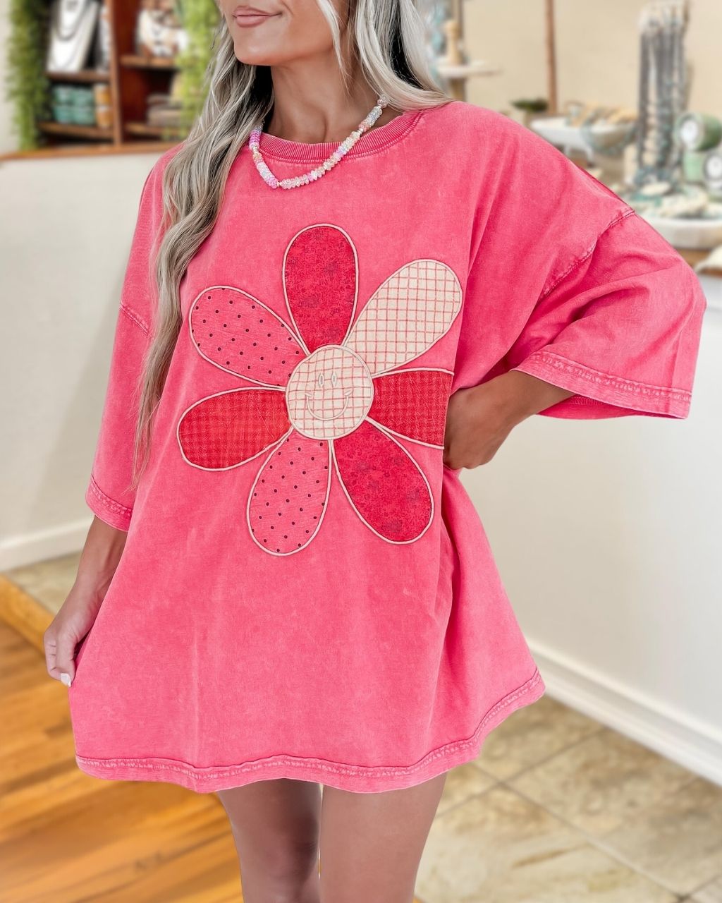 Smiley Floral Embroidered Washed Dress