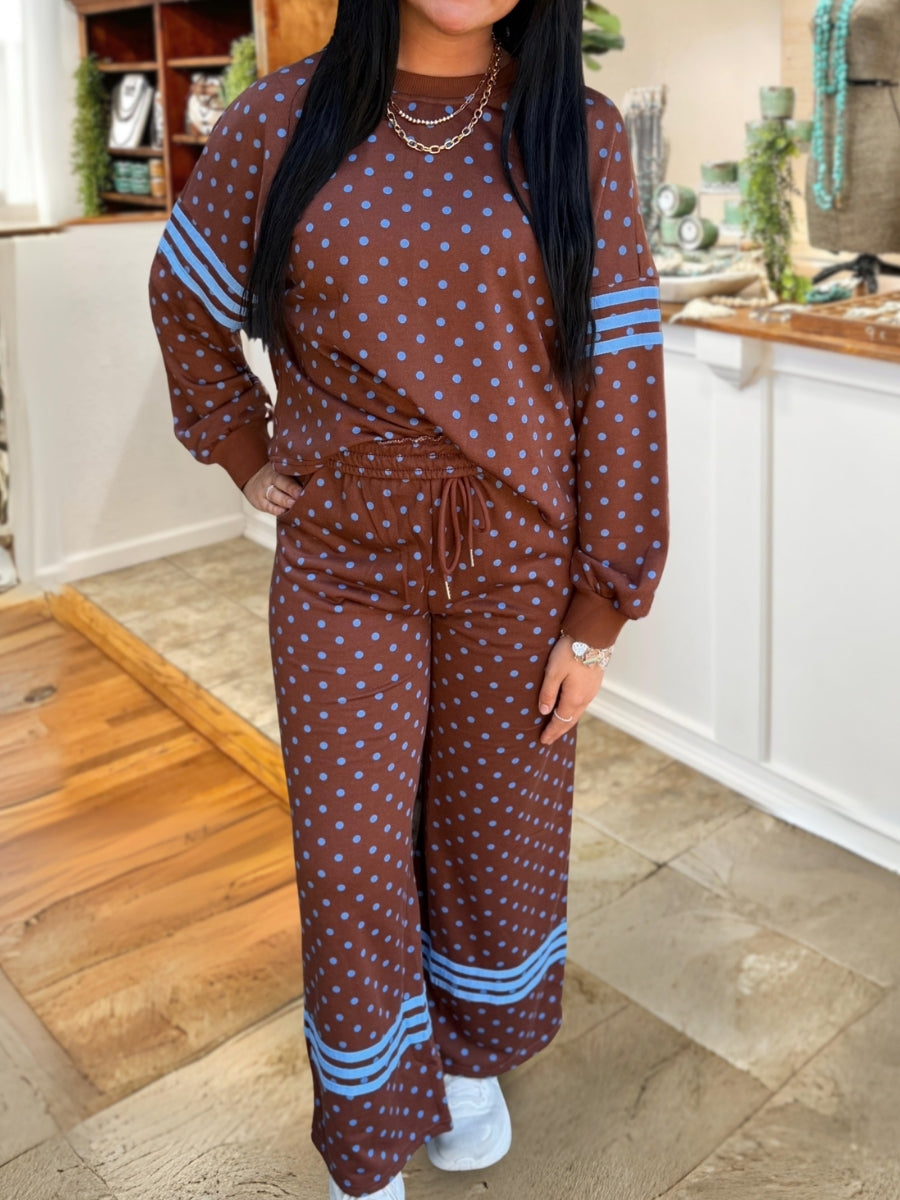 Casual Polka Dot Striped Color-Block Set