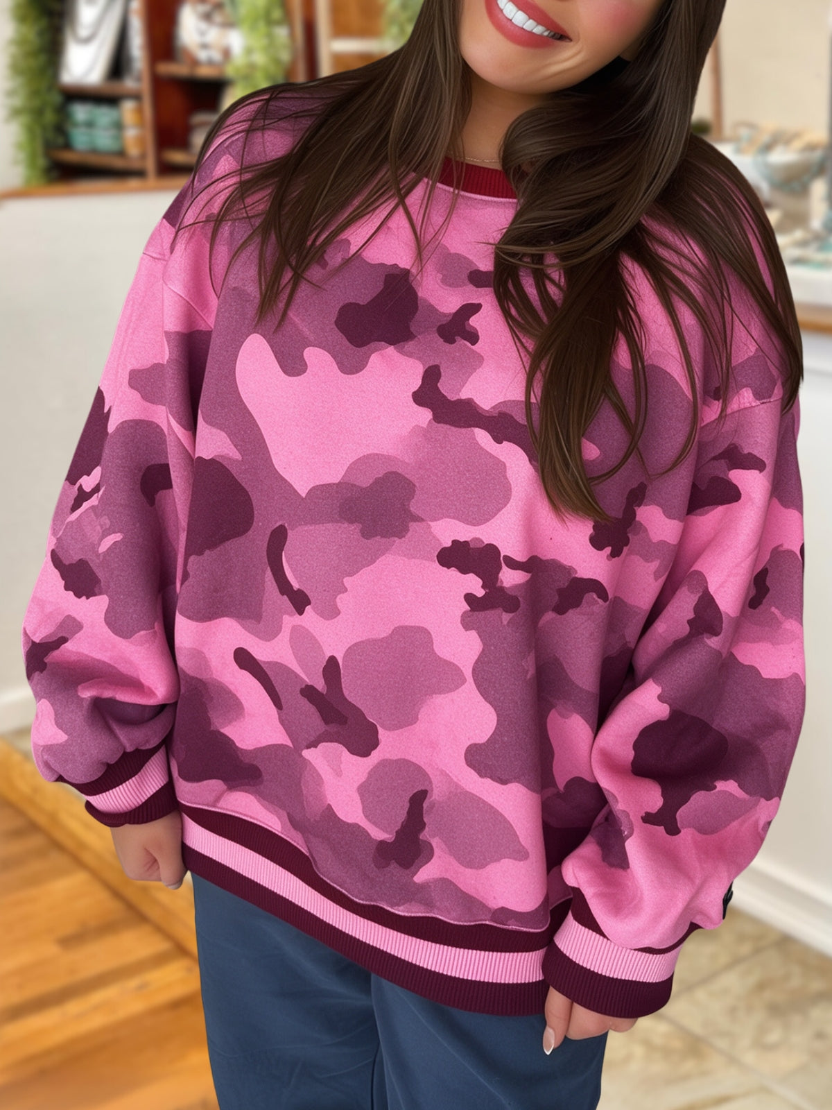 Casual Camouflage Color-Block Pullover