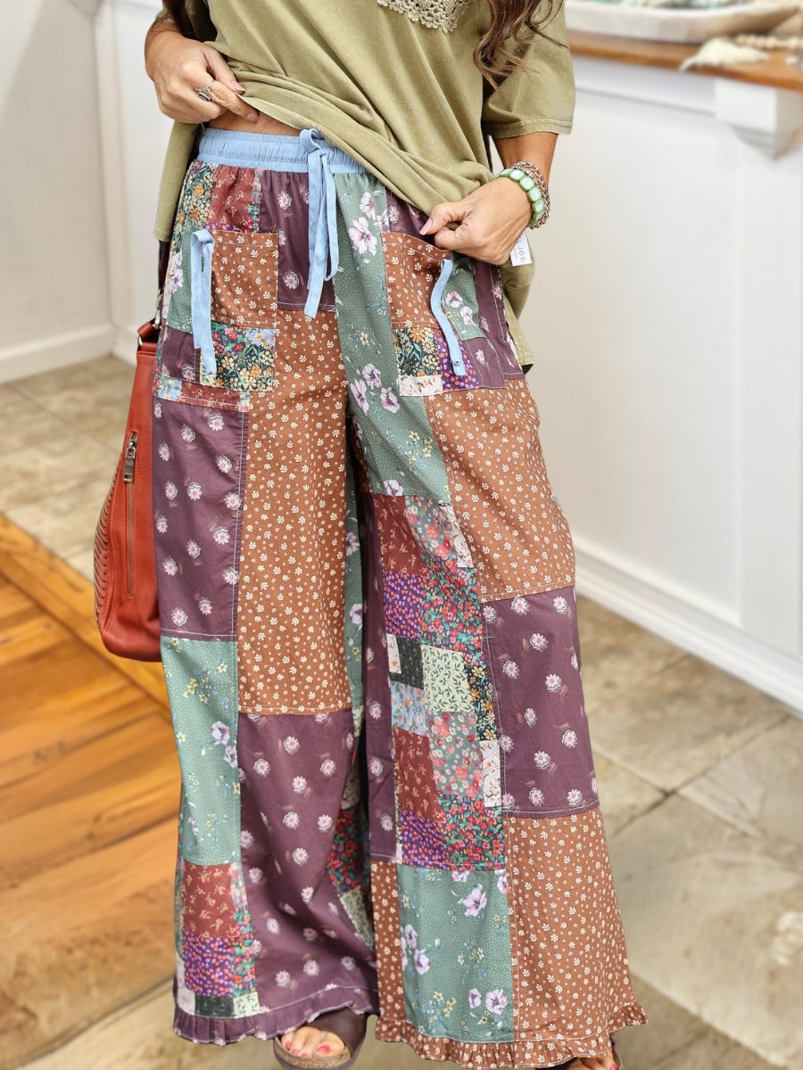 Floral Patchwork Ruffled Trousers