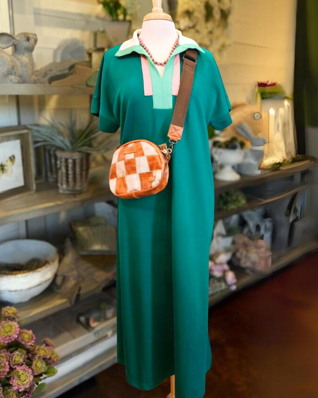 Color-blocked Lapel Maxi Dress