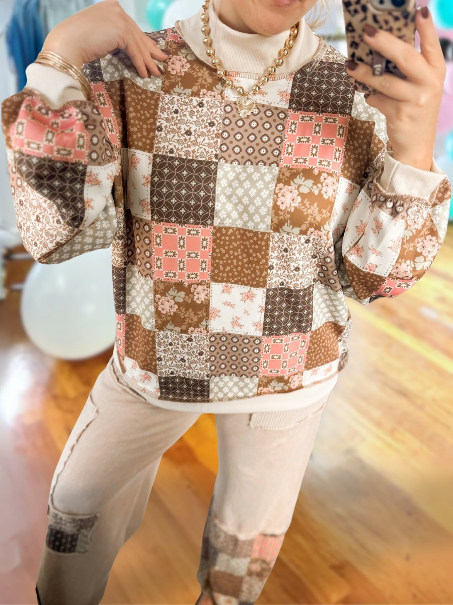 Vintage Style Floral Patchwork Pullover
