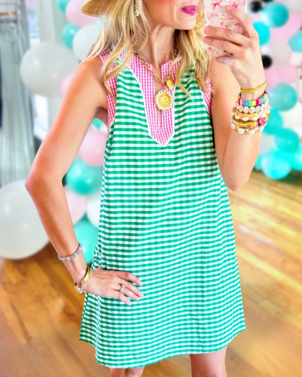 Contrast Details Sleeveless Plaid Dress