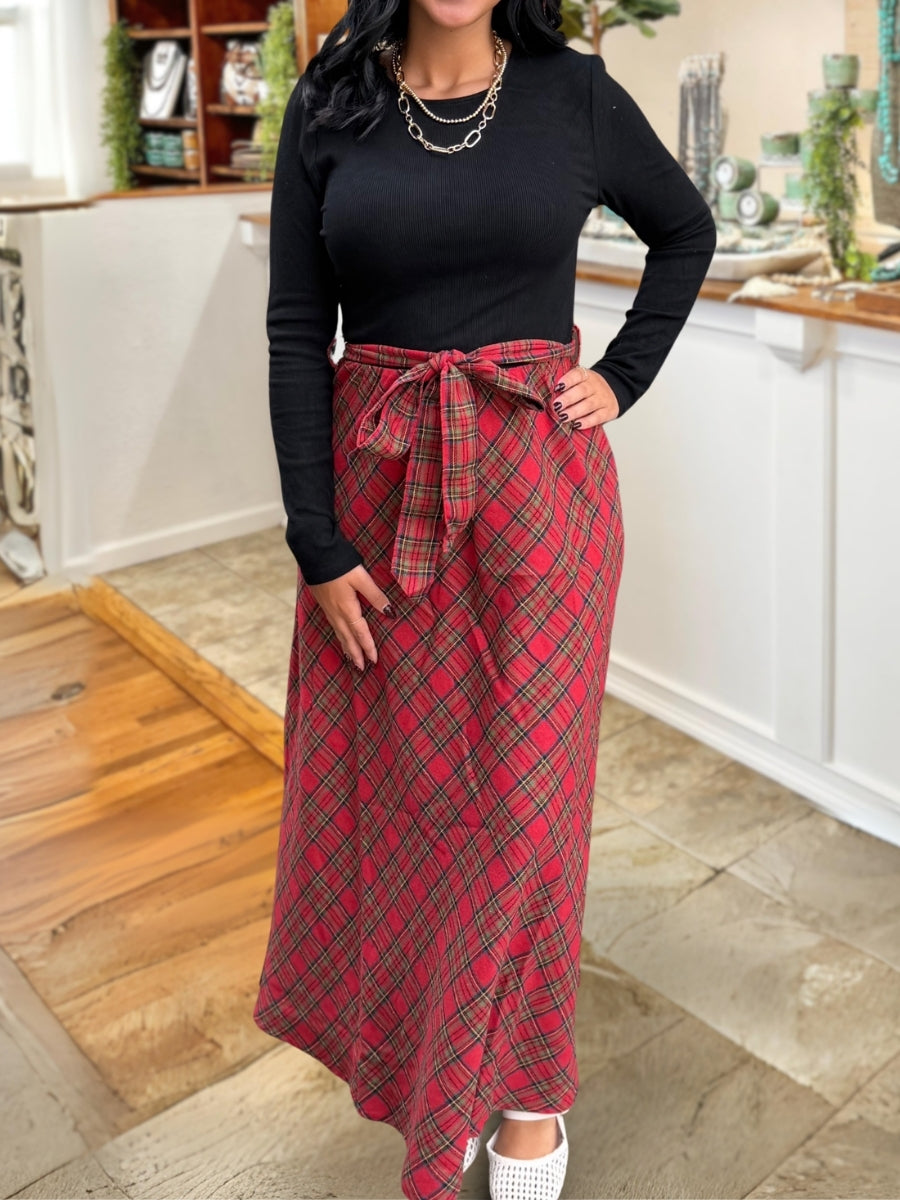 Elegant Plaid Tie-Waist Skirt