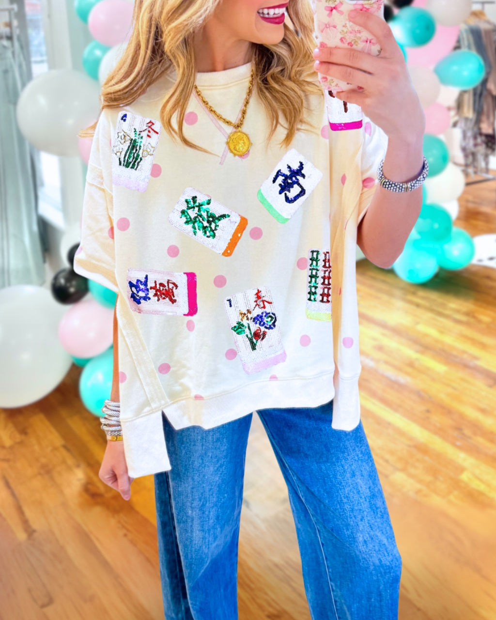 Mahjong Sequined Polka Dot Top