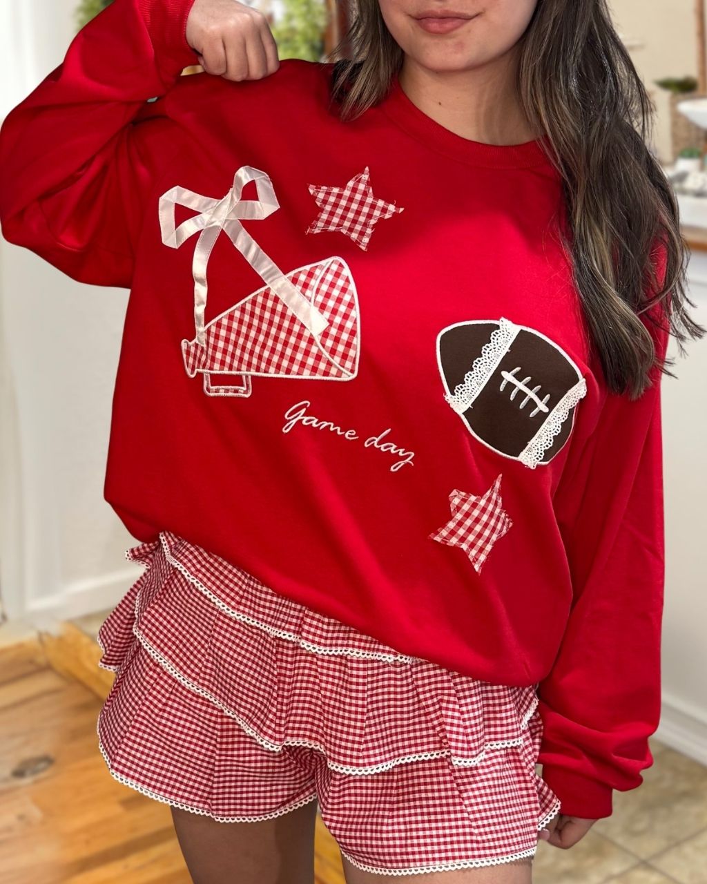 Football Plaid Embroidered Patch Pullover