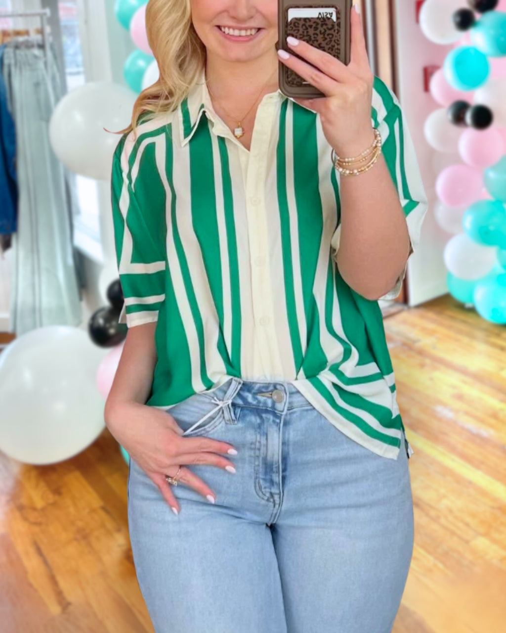 Stylish Vertical-Striped Satin Shirt