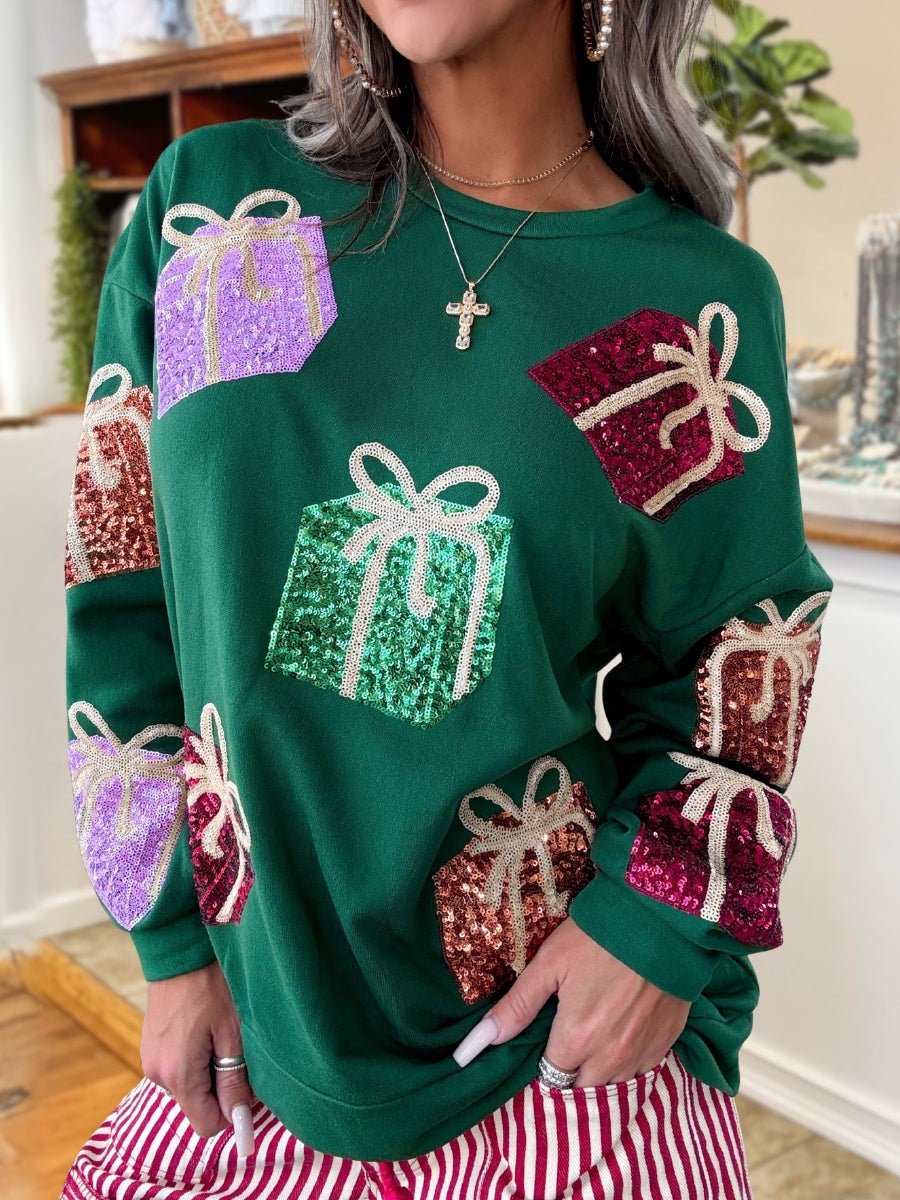 Stylish Christmas Gift Box Sequin Pullover
