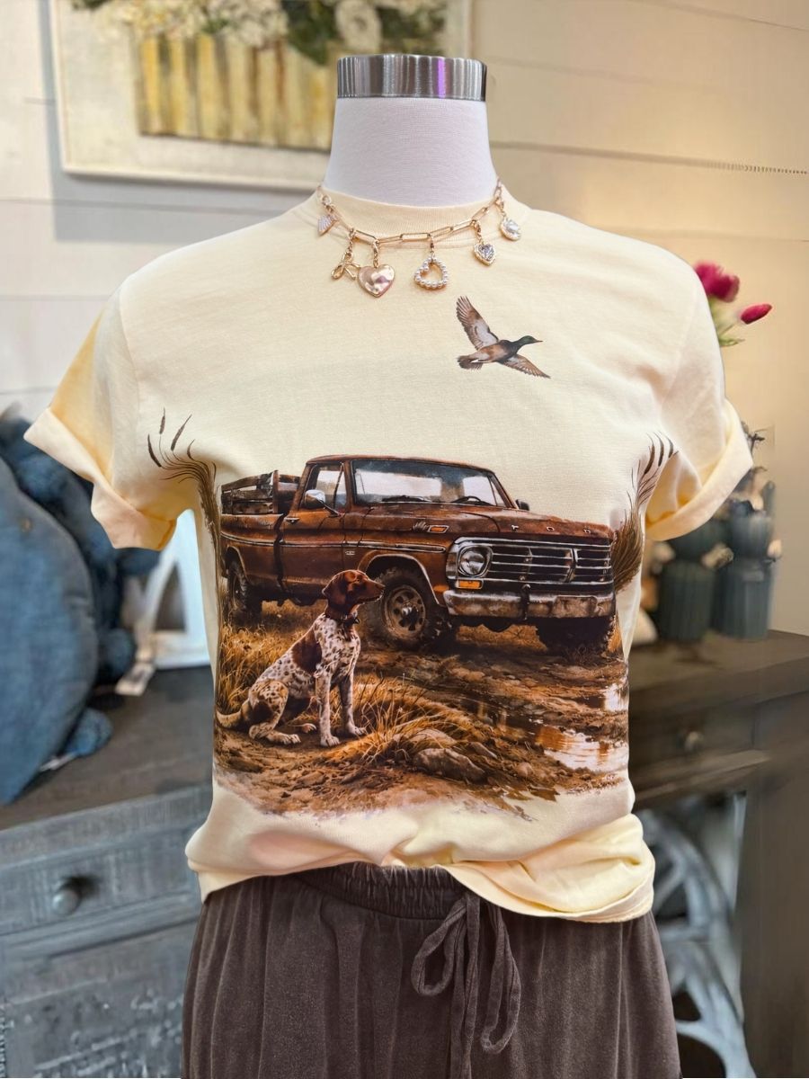 Retro Car Hound Pattern T-shirt