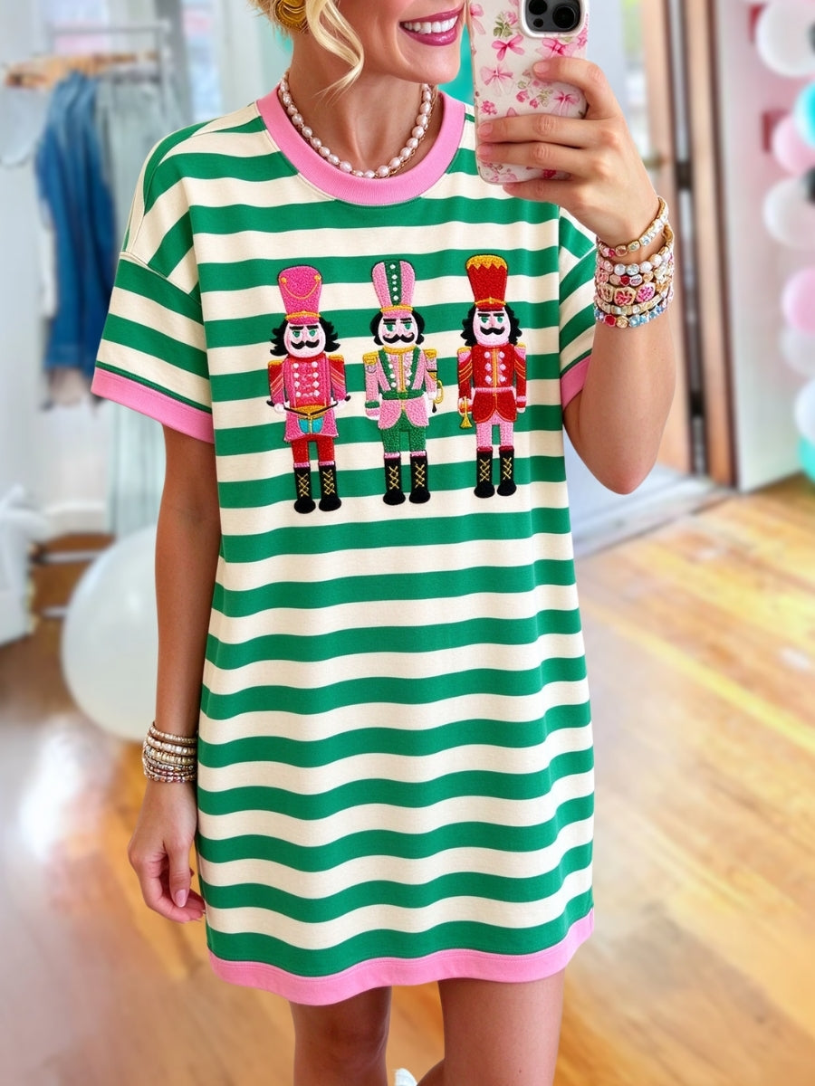 Nutcracker Embroidered Striped T-Shirt Dress