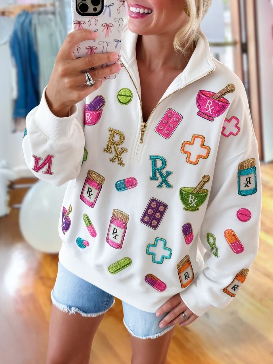 Medical Themed Sequin Pattern Pullover