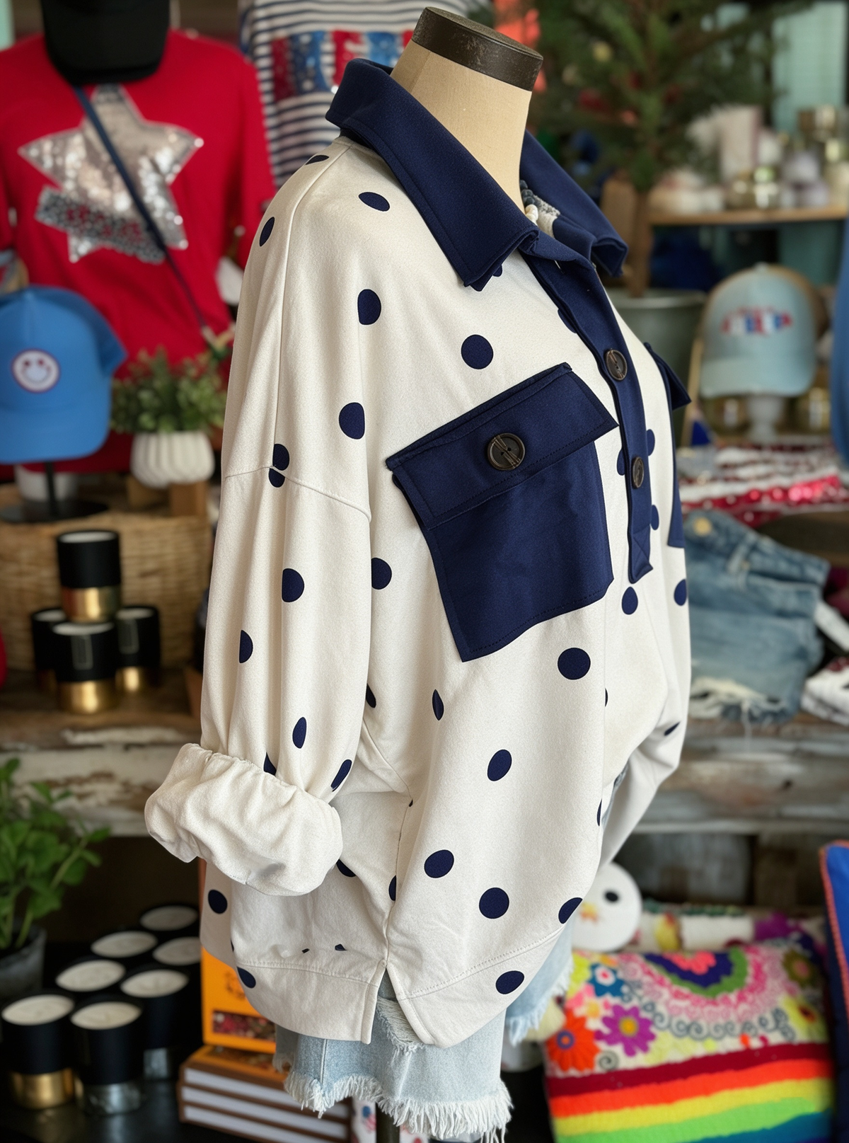 Loose Polka Dot Patchwork Pullover