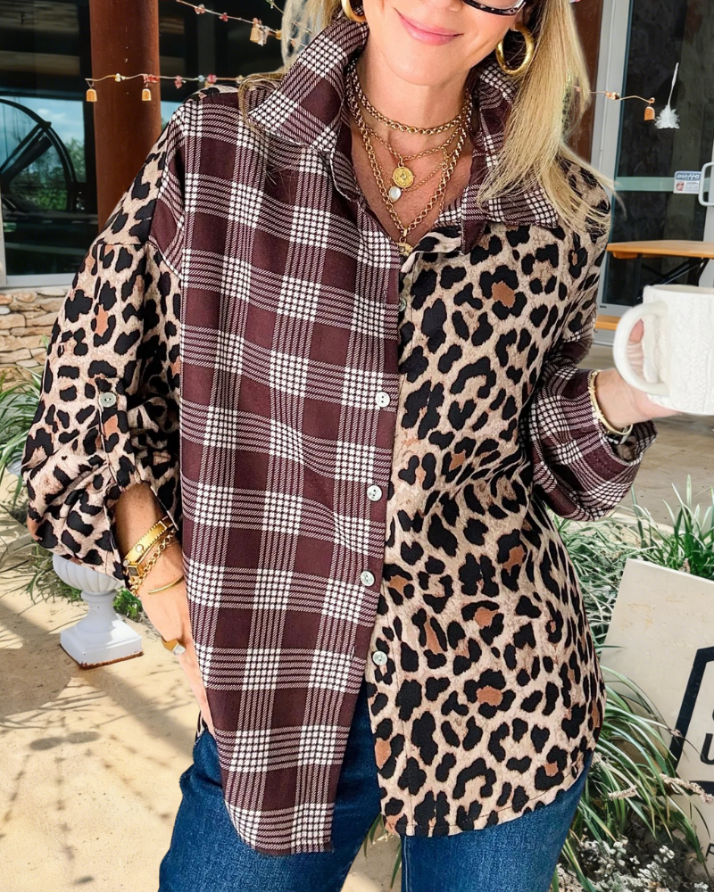 Chic Leopard Plaid Patchwork Shirt