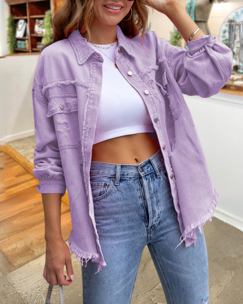 Trendy Ripped Raw Edge Jacket