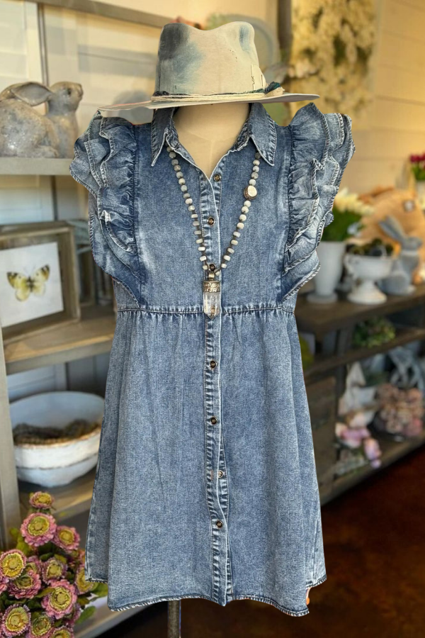 Heart Ruffle Denim Dress