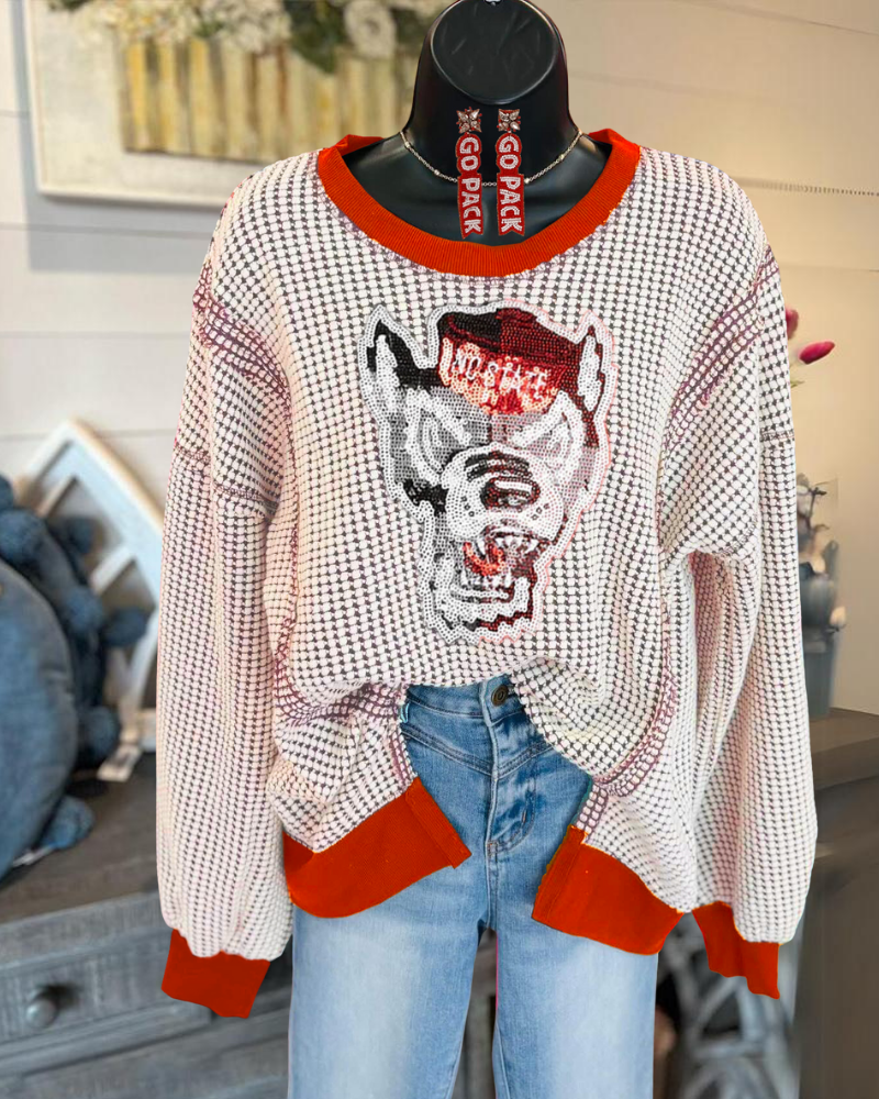 NC State Wolfpack Sequined Plaid Pullover
