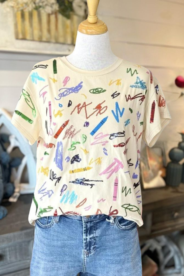 Multi Crayon Scribble Tee-Beige