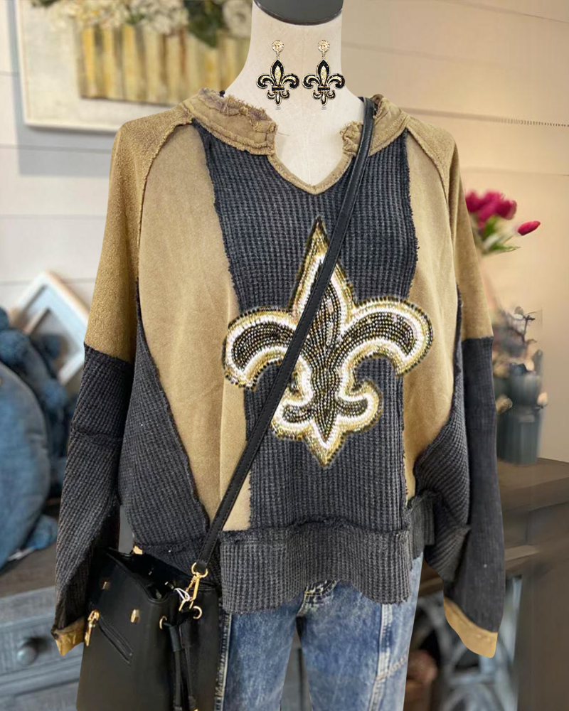 Saints Waffle Sequin Washed Sweatshirt