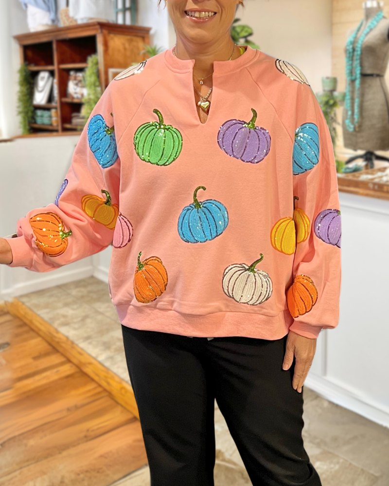 Fall Pumpkin Sequin Pullover