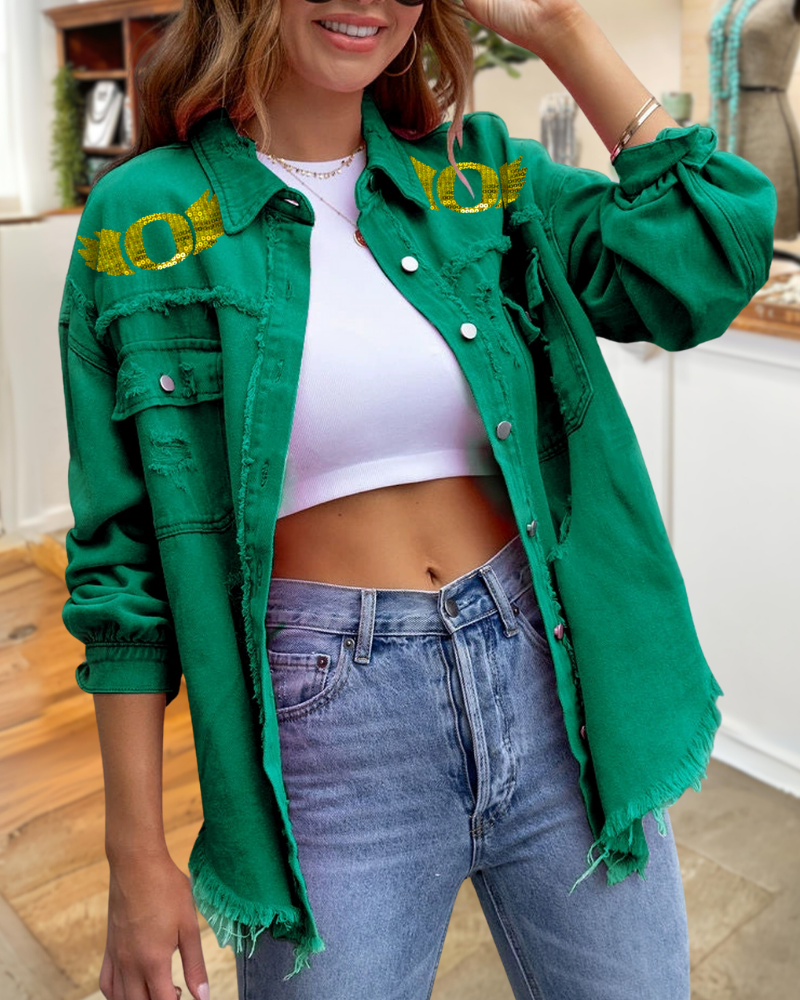 Oregon Ducks Sequined Raw-edge Shirt