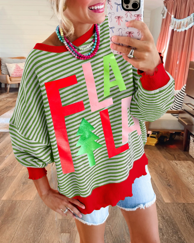 Christmas Striped Crewneck Sweatshirt