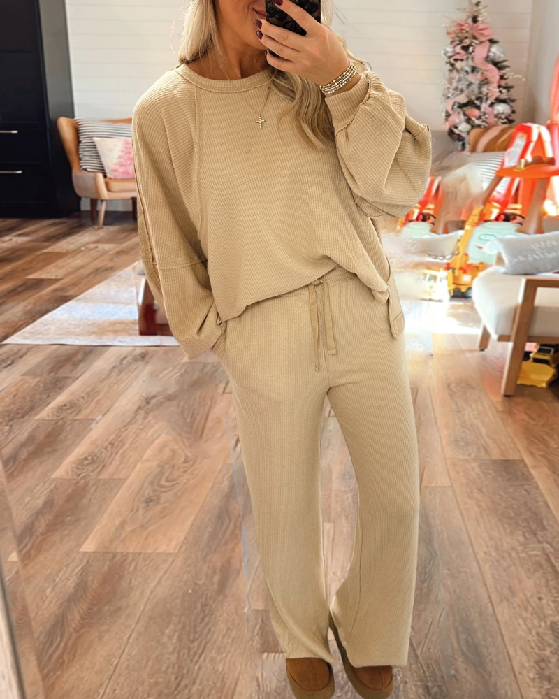 Casual Waffle Ribbed Set