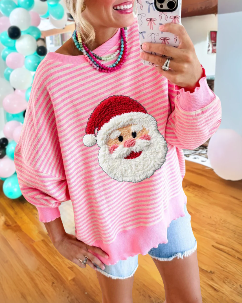 Playful Santa Claus Striped Sweatshirt