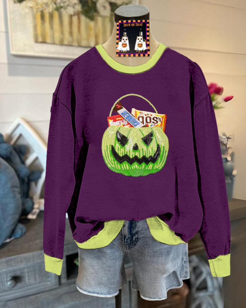 Pumpkin Basket Sequined Sweatshirt