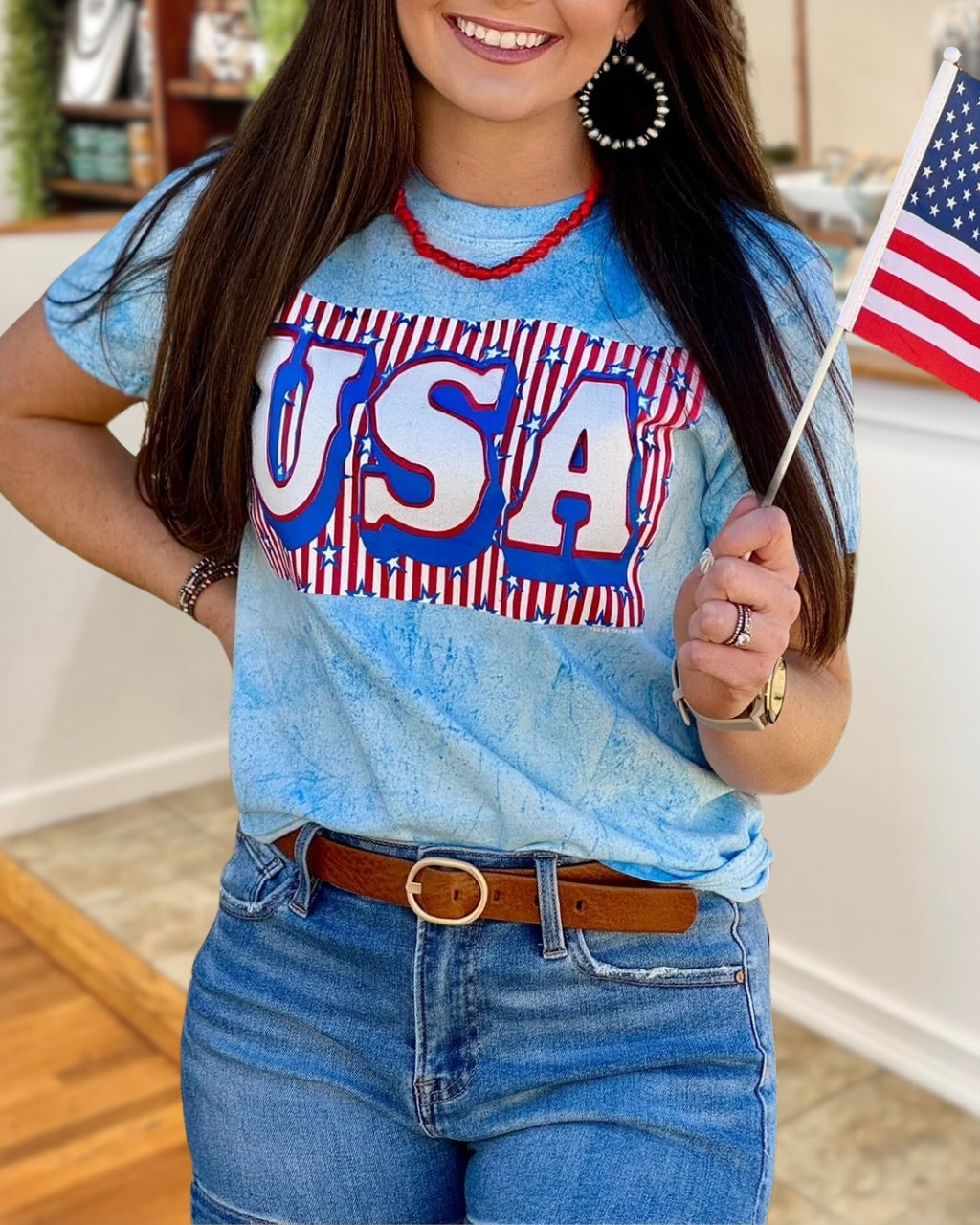 USA Stars Print T-Shirt