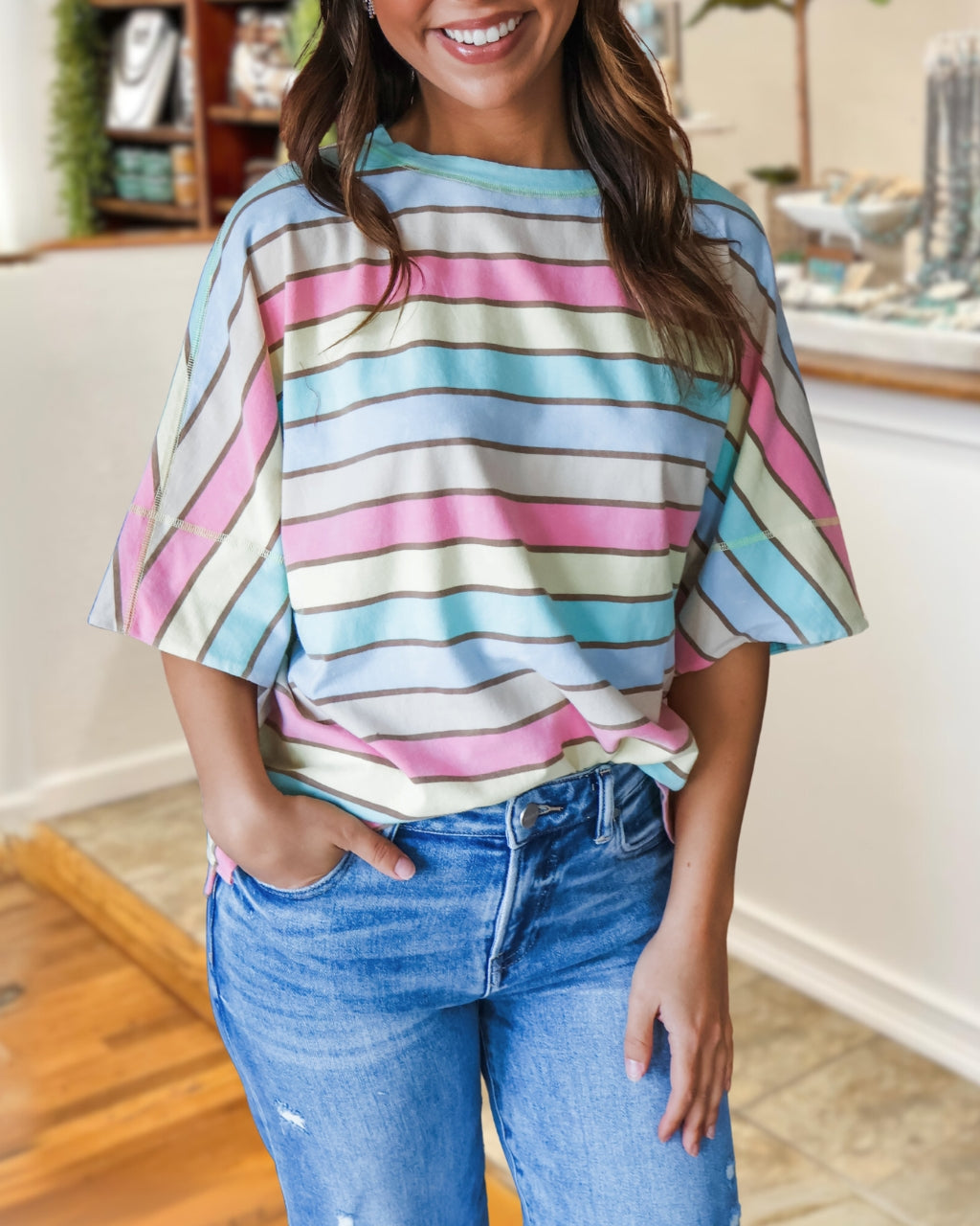 Fresh Color-block Striped Top