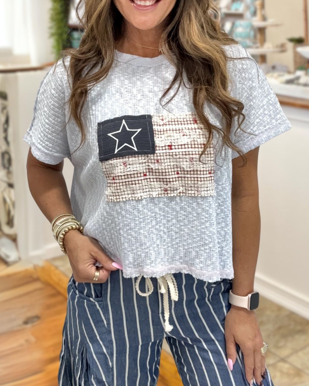 Flag Patch Embroidered Top